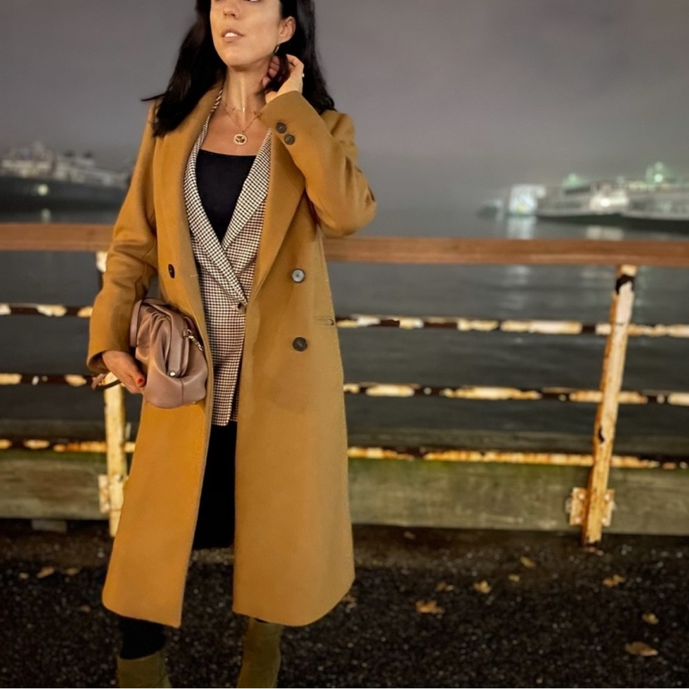 Zara Double Breasted Long Camel Coat